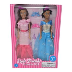 NEW Pack of 2 Princess Fashion Dolls Pink Blue Gown Fairytale Doll Toy Gift Set